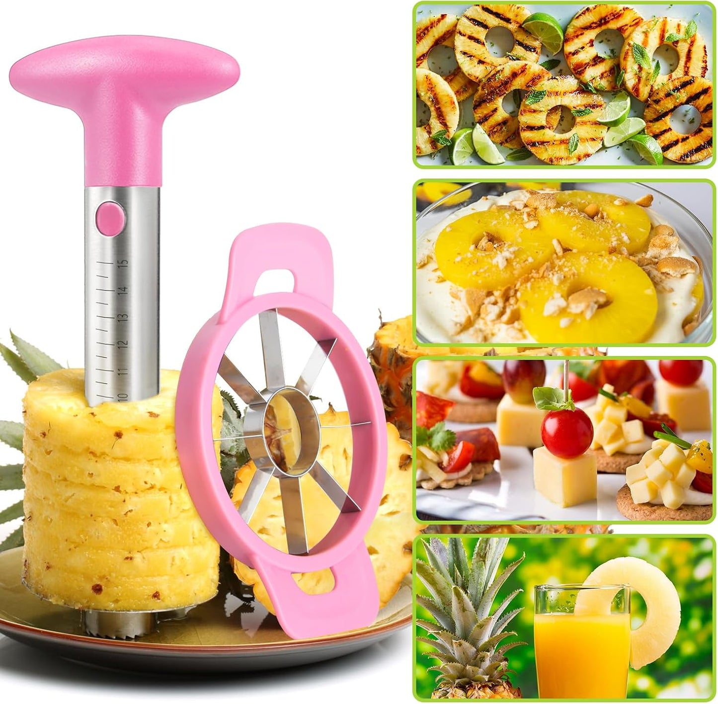 OOKUU Pineapple Corer Cutter, Stainless Steel Fruit Pineapple Peeler Slicer [Upgraded, Reinforced, Thicker Blade], Pineapple Core Remover with Measure Mark, Kitchen Tool for Diced Pineapple Rings