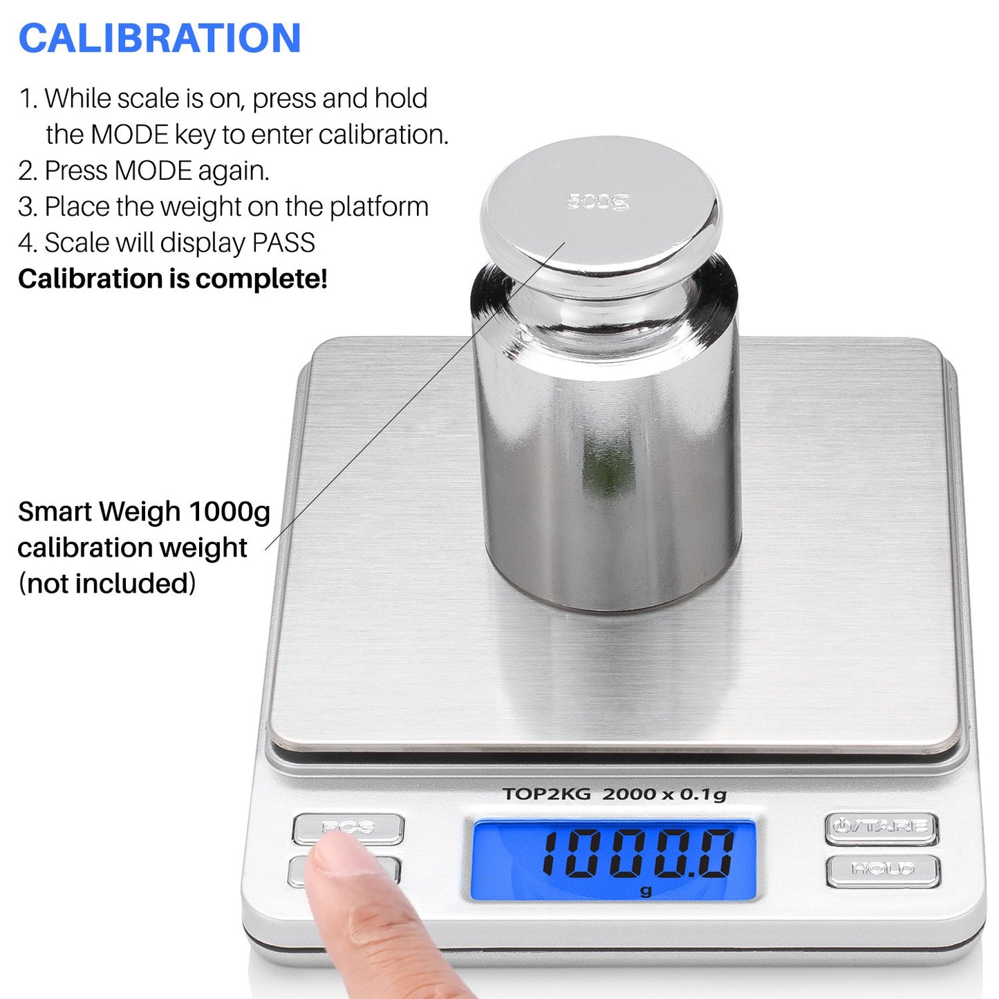 Smart Weigh Pro Digital Pocket Scale – 2000g x 0.1g Precision Gram Scale with LCD Display, 6 Weighing Units, Hold & Count Functions – Includes 2 Trays and Batteries (Silver)