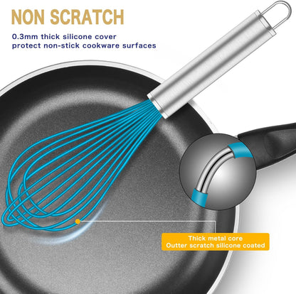 OYV 304 Stainless Steel Whisk Set, Dishwasher Safe Rustproof Metal Whisk, Professional Balloon Wire Whisks for Kitchen Cooking, Perfect For Blending, Whisking, Baking, Beating, 3 Packs (8" 10" 12")