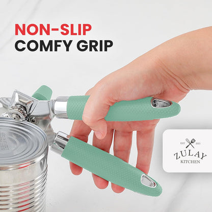 Zulay Kitchen Can Opener with Large Bottle Opener - Heavy Duty Stainless Steel Manual Can Opener with Turn Knob and Soft Grip Handles - Black