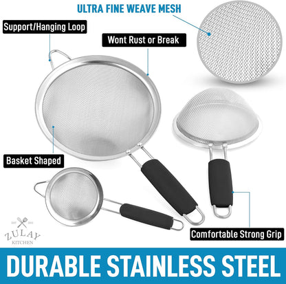 Zulay Kitchen 304 Stainless Steel Fine Mesh Strainer 3.35 in - Strainers Fine Mesh, Tea Strainers for Loose Tea - Perfect for Tea, Cocktails, Juicing, Drinks, Liquids, Matcha, Coffee & More