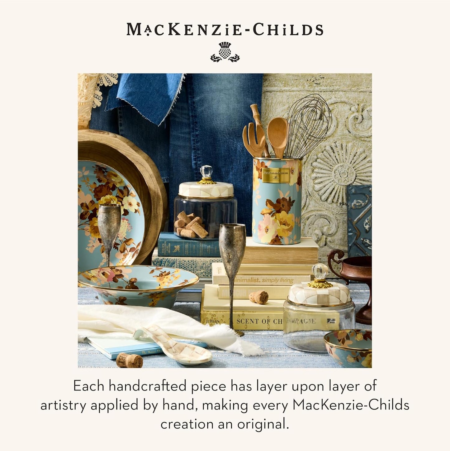 MACKENZIE-CHILDS Enamel Utensil Holder, Kitchen Utensil Holder for Countertop, Storage Caddy, Gray-and-White Sterling Check