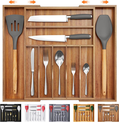 Bellsal Silverware Organizer Kitchen Drawer Organizer Expandable Bamboo Utensil Holder Cutlery Tray for Kitchen Utensil and Flatware Bedroom Office