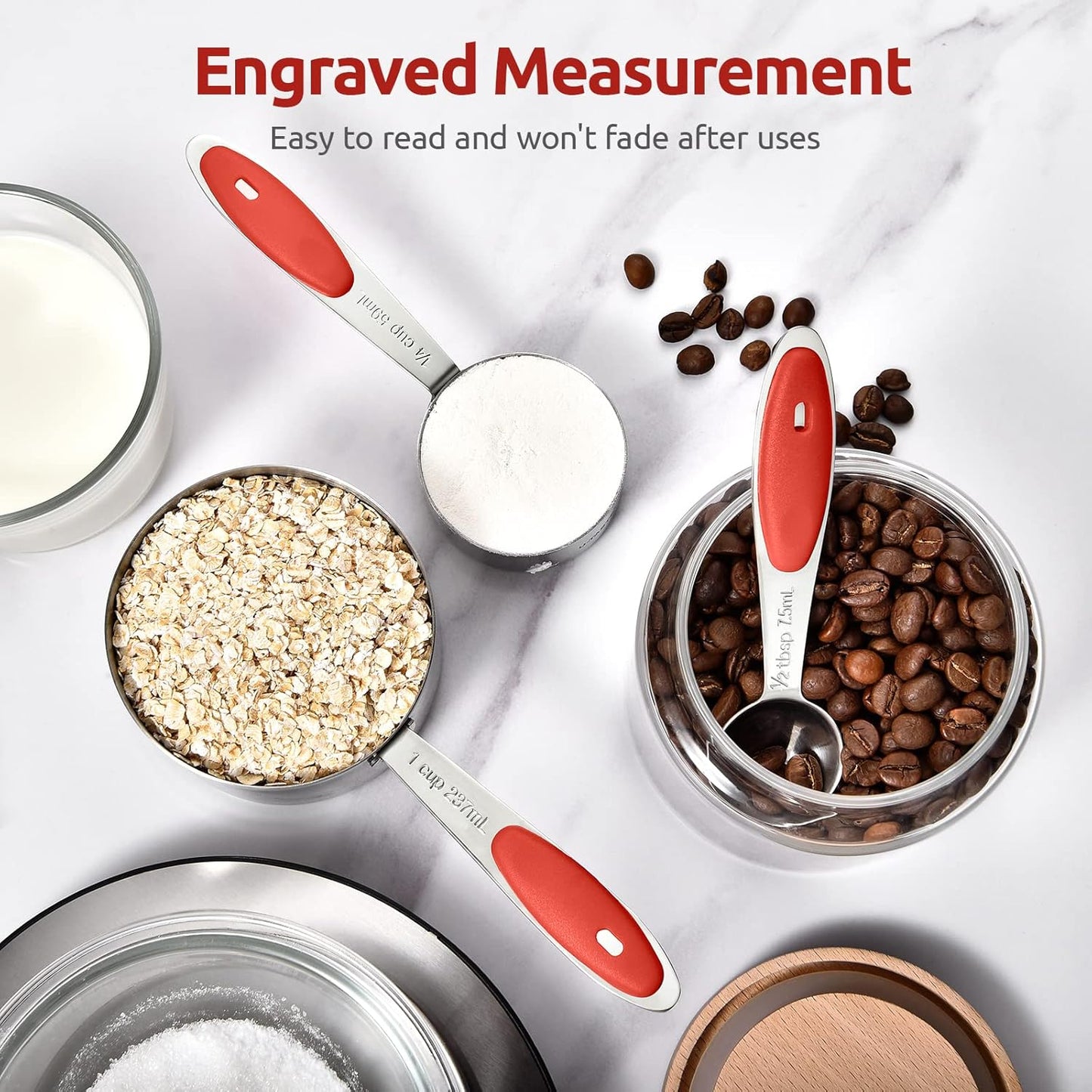 Measuring Cups and Spoons Set: U-Taste 18/8 Stainless Steel 10 Pieces Stacking Kitchen Baking Cooking Food Measure Set 5 Cups 5 Spoons with Strengthened Weld Joints (Multicolors, Upgraded Version)