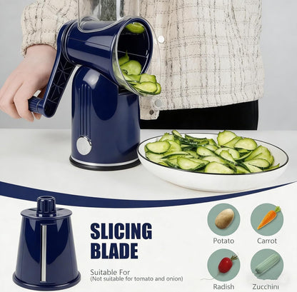 Rotary Cheese Grater with Handle: 5-in-1 Cheese Grater Hand Crank, Strong Suction Base for Fruit Vegetables Nuts with Blade Storage Box(Purple)