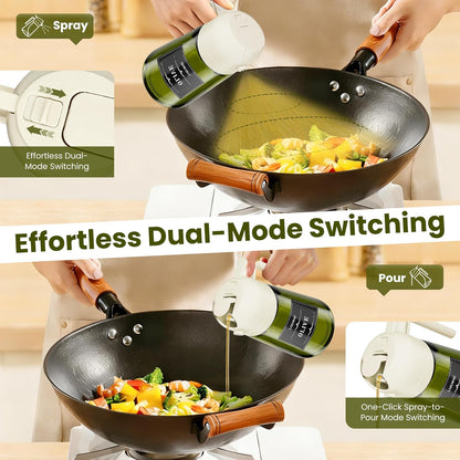 LAKUMIQI 2-in-1 Olive Oil Sprayer for Air Fryer – 16oz Glass Oil Dispenser & Cooking Oil Mister – Spray & Pour Bottle, Non-Aerosol, Leak-Resistant, for Salad, BBQ, Kitchen