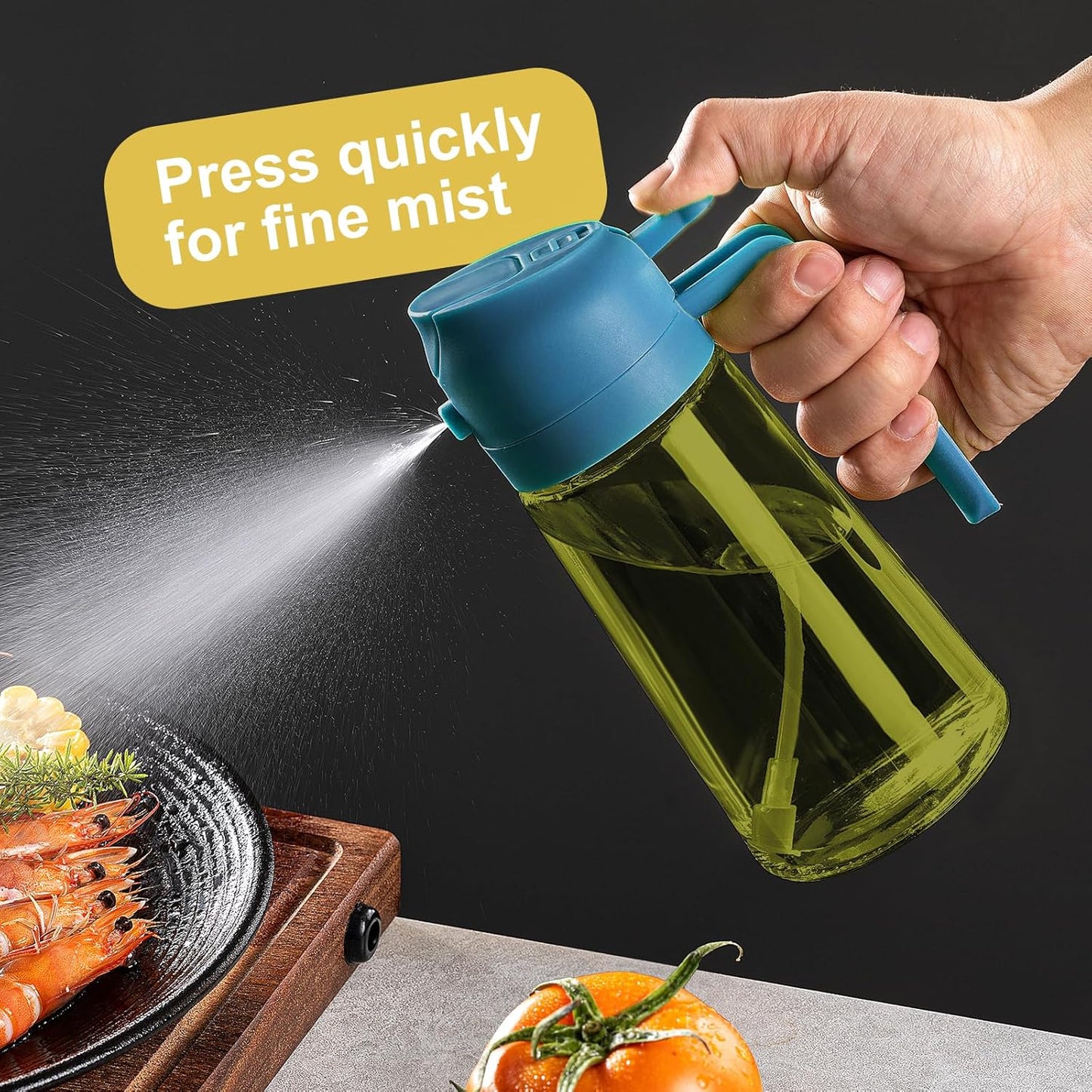CXINYI - 16oz/470ml Olive Oil Dispenser for Kitchen with Stickers - 2 in 1 Olive Oil Sprayer for Cooking, Air Fryer, and Salad, Black&Green (Light-Proof Kitchen Gadget)
