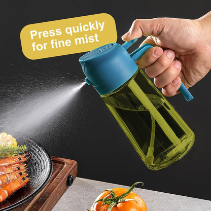 CXINYI - 16oz/470ml Olive Oil Dispenser for Kitchen with Stickers - 2 in 1 Olive Oil Sprayer for Cooking, Air Fryer, and Salad, Black&Green (Light-Proof Kitchen Gadget)