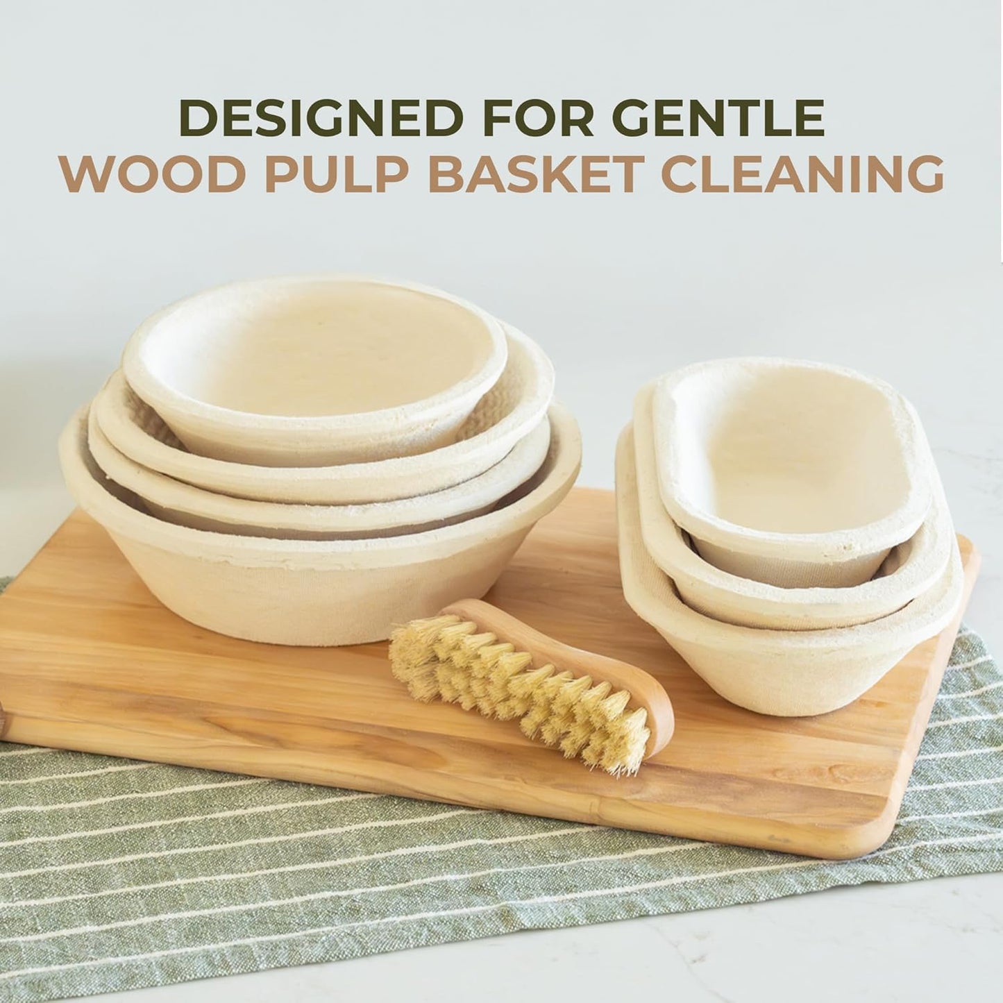 Bulka Banneton Natural Cleaning Brush for Wood Pulp Sourdough Proofing Baskets - Ergomonic Beechwood Handle & Agave Bristles, Medium Firmness Long & Short Bristles for Efficient Cleaning