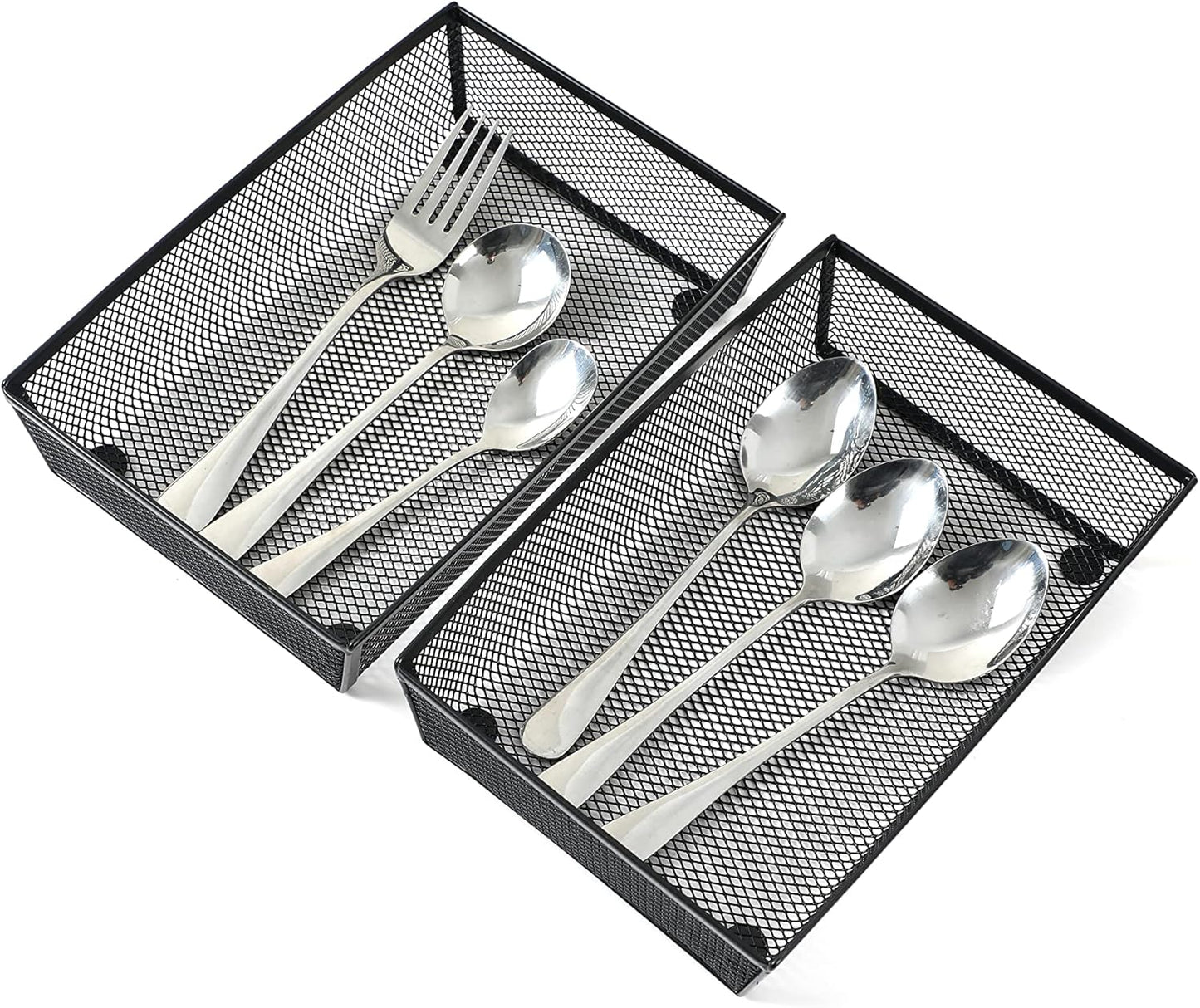 BYCY 3 Pack Mesh Flatware Drawer Organizer for Kitchen/Office/Home Tools,Spoon Knife Fork Organizers Box Utensil Tabletop Storage Tray (12 x 6 x 2 Inch)
