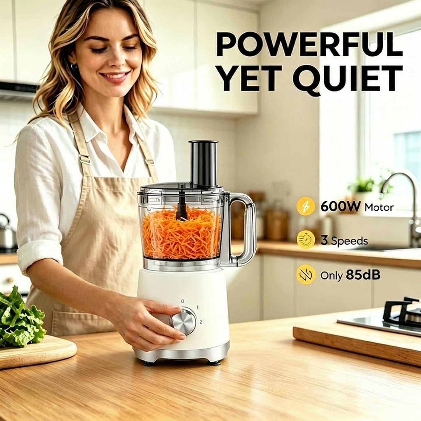 Simple Deluxe Food Processor 10.5 Cup, Multi-Functional Vegetable Choppers Food Grinder with Slicing Shredding Chopping Kneading, Suitable for Smoothie Fruit Dough, 2.6QT, Black