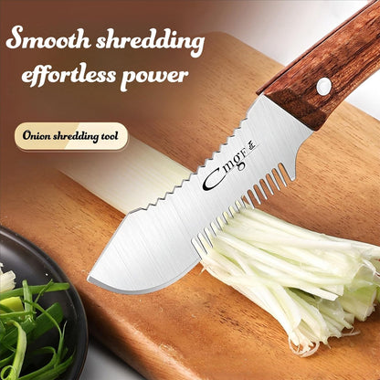 Julienne Slicer Stainless Steel Onion Cutter Scallion Shredder, Vegetable Chopper with Comb Teeth, Kitchen Gadgets (Full Stainless Steel)