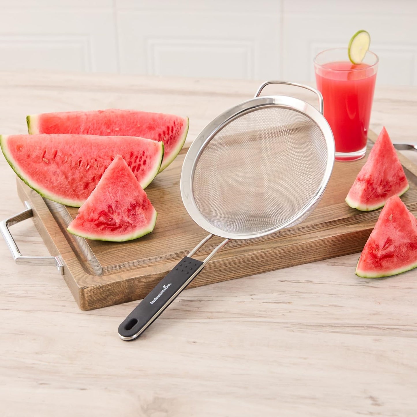 Restaurantware Fine Mesh Strainer Set of 3 Different Sizes with Silicone Handle Stainless Steel Extra Fine Mesh Strainer Heat-Resistant Handle Dishwasher-Safe for Rice, Quinoa, Pasta