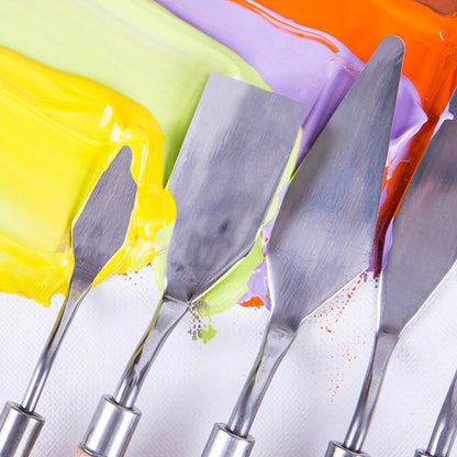 CONDA Palette Knife Painting Stainless Steel Spatula Palette Knife Oil Paint Metal Knives Wood Handle (Red 5 Piece)