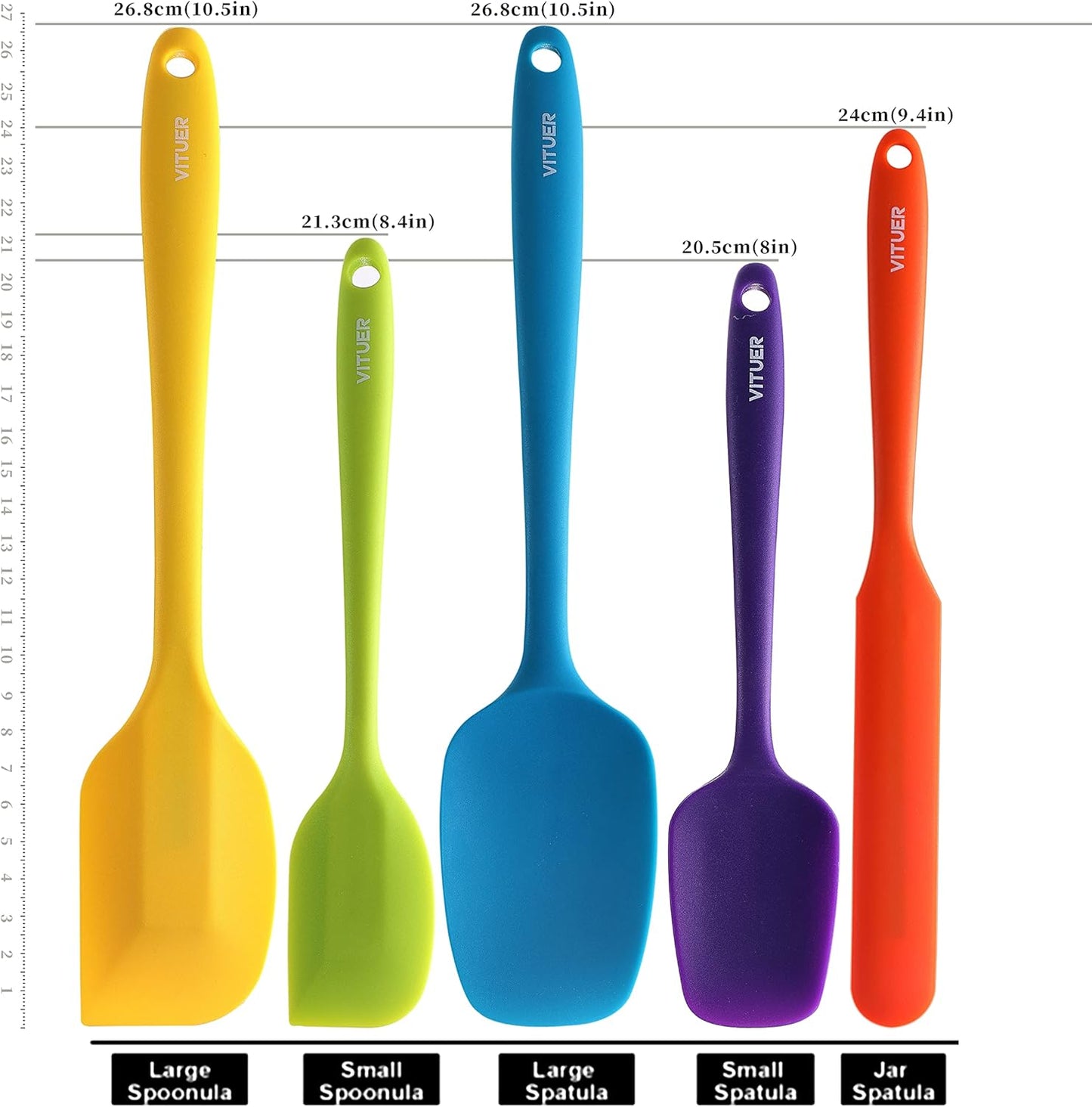 5PCS Silicone Rubber Spatula Set, VITUER Food Grade BPA-Free Spatulas for kitchen Use, Heat Resistant Spatula for Cooking & Baking, Dishwasher Safe