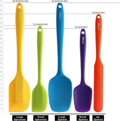 5PCS Silicone Rubber Spatula Set, VITUER Food Grade BPA-Free Spatulas for kitchen Use, Heat Resistant Spatula for Cooking & Baking, Dishwasher Safe