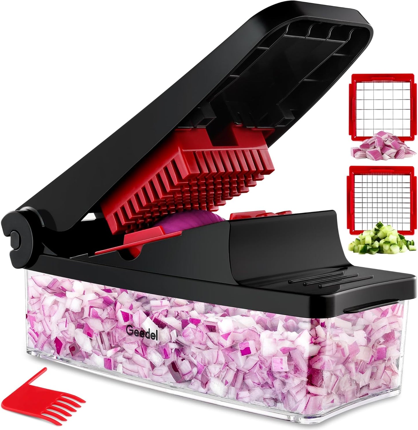 Geedel Vegetable Cutter, Onion Cutter Pro Food Chopper, Kitchen Vegetable Slicer Dicer Cutter Grater, Veggie Chopper with container for Salad Onion Potato Carrot (4 in 1, Blue)