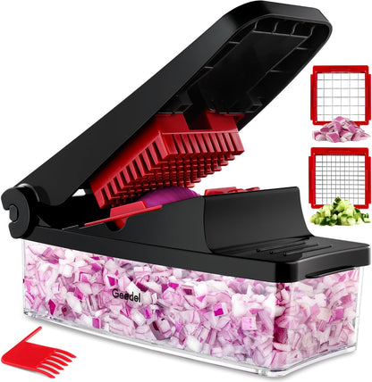 Geedel Vegetable Cutter, Onion Cutter Pro Food Chopper, Kitchen Vegetable Slicer Dicer Cutter Grater, Veggie Chopper with container for Salad Onion Potato Carrot (4 in 1, Blue)