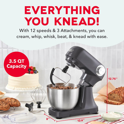 Dash 3.5QT Tilt-Head Stand Mixer - Electric Stand Mixer with Stainless Steel Bowl and Splash Guard For Baking - Cream, 3.5-Quart