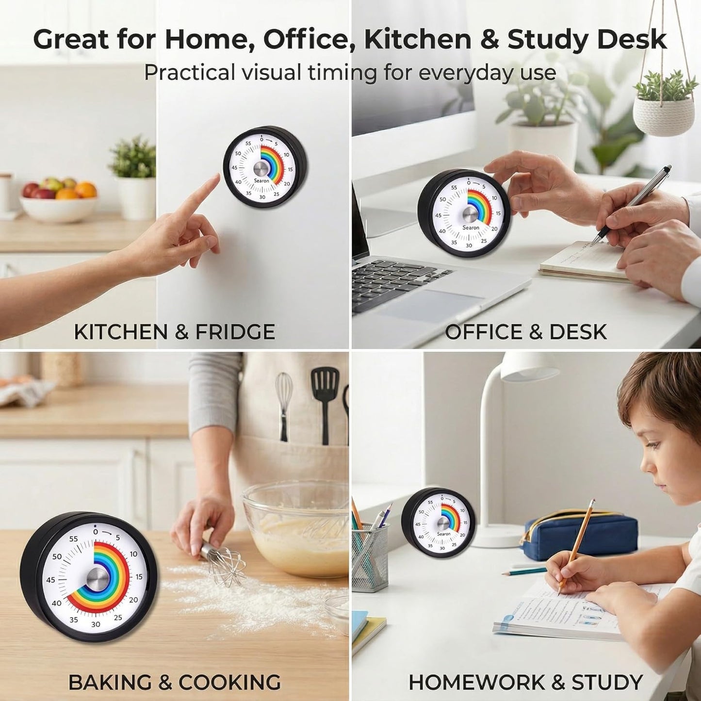 Searon Magnetic Visual Kitchen Timer, 60 Minute Countdown Timer with LED Alert, Turn the Dial to Start, No Winding Needed for Cooking, Baking, Meal Prep & Daily Kitchen Tasks (Blue)