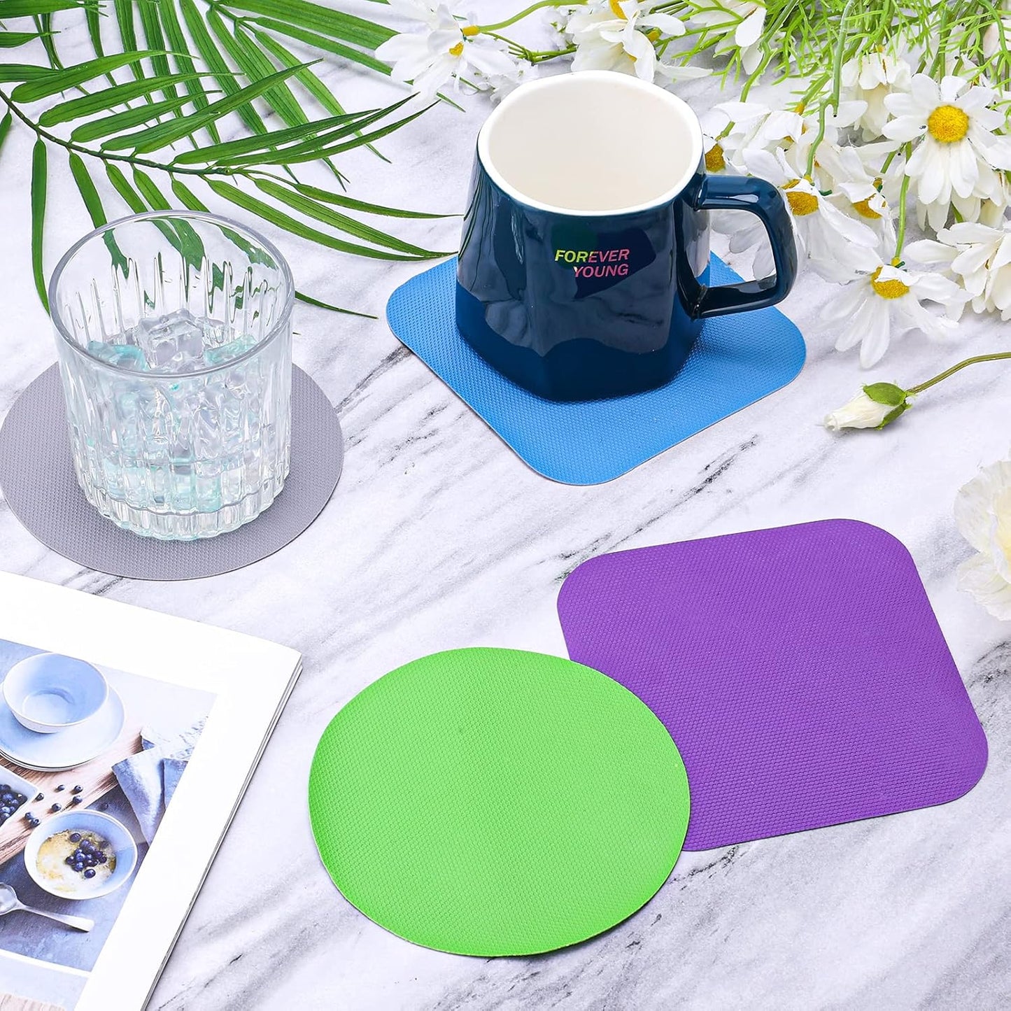 LUTER 4pcs Jar Opener, Rubber, Multi-function Silicone Bottle Opener for Seniors with Weak Hands Lid Cap Gripper Pads Kitchen Coasters Gadgets(Light Blue, Green)