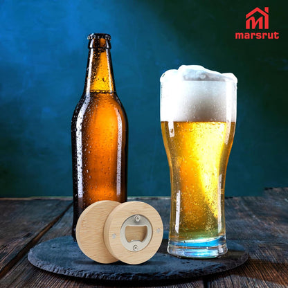 30pcs Bamboo Bottle Opener, Wood Bulk Wooden Openers, Fridge Magnet Round Beer Opener, 2.6" Magnetic Sticker for DIY Bar Decoration Refrigerator Coaster Gift Guest Lover Wedding Kitchens Home Parties