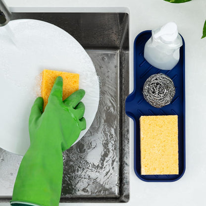 Zulay Kitchen (9x3.5in Sponge Holder for Kitchen Sink - Flexible Heavy-duty Multipurpose Sink Caddy - Counter Organizer for Kitchen, Bathroom, Makeup, Trinkets & More! (Grey)