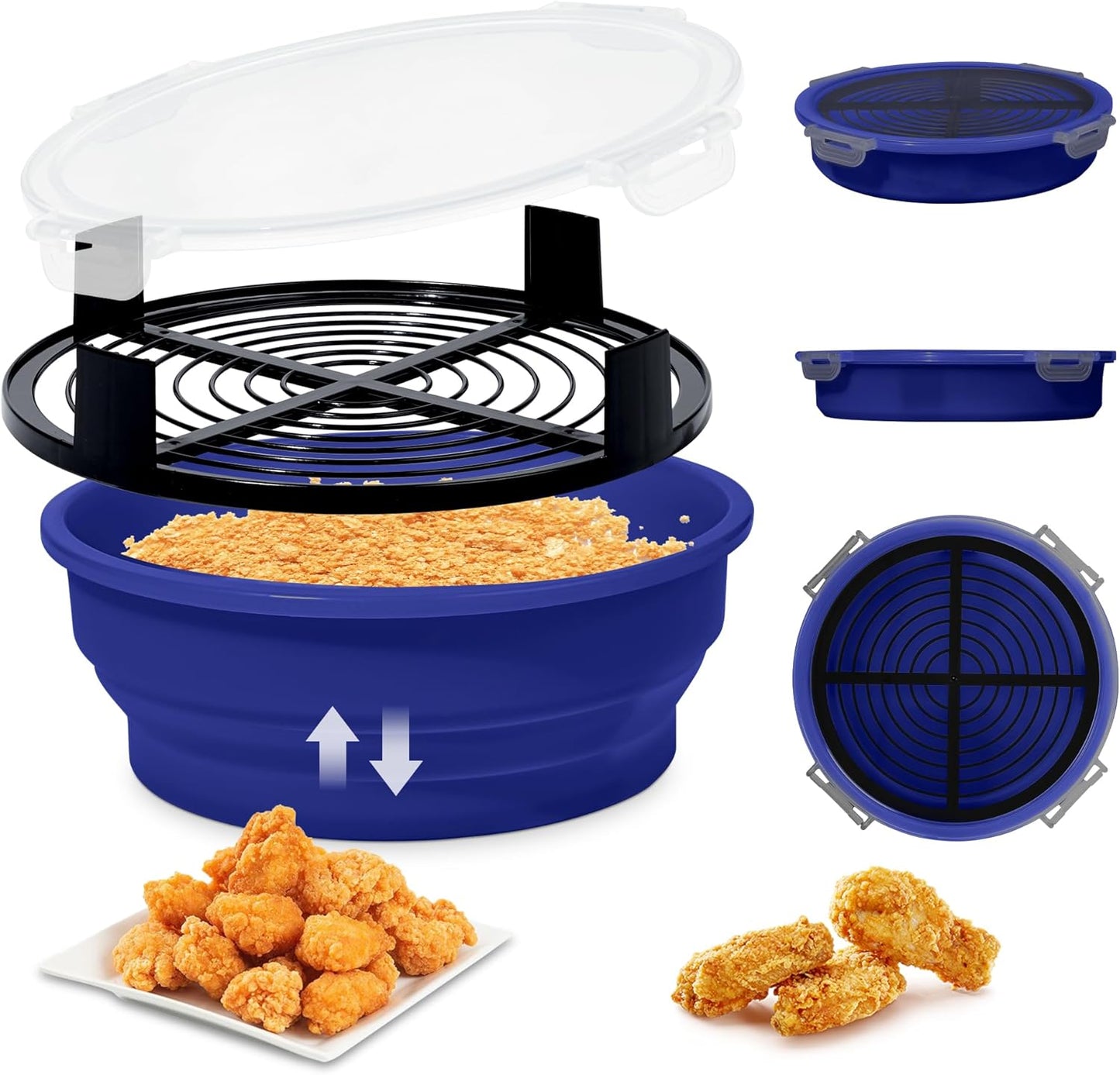 FJNATINH Collapsible Batter Bowl - Mess Free Better Breader Shaker Bowl with Lid Breading Shaker Container - Great for Fried Fish, Fried Chicken, Onion Rings, Wings & More,No Leak,Easy to Store
