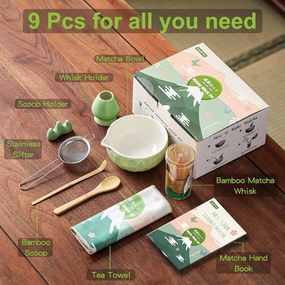 Clay&Fire Matcha Whisk Set, 9 pcs Ceramic Matcha Set, Gifts for Women,Matcha Bowl with Spout and Whisk, Matcha Kit for Matcha Lovers, Gift Mother's Day, Birthday, Anniversary