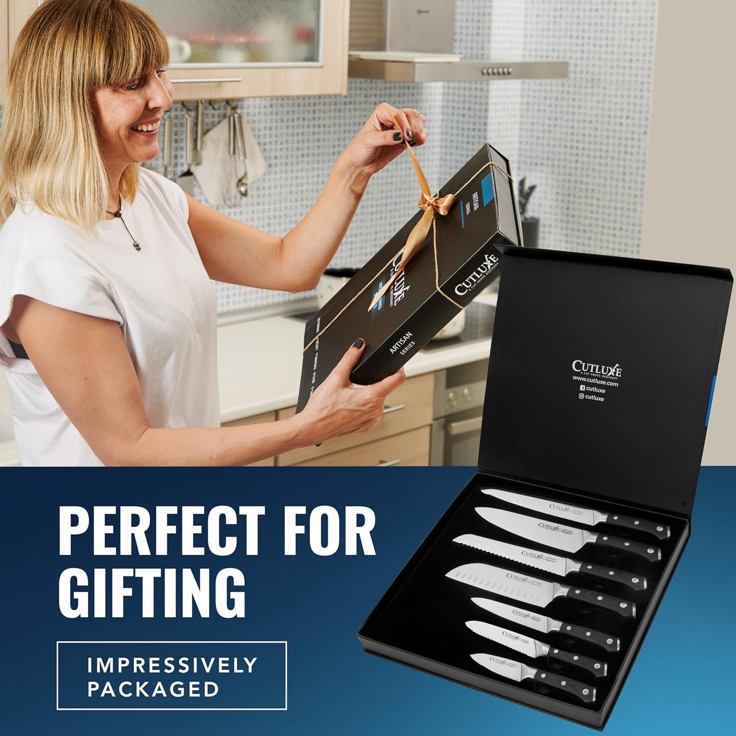 Cutluxe Kitchen Knives, 5 Pcs Chef's Knife Set – Razor Sharp German Steel, Full Tang, Ergonomic Handles – Artisan Series