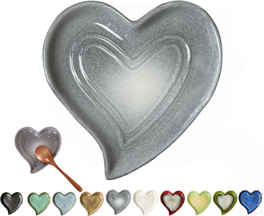 Ceramic Spoon Rest for Stove Top, Heart Cute Spoon Rest for Kitchen Counter, Cooking Spoon Holder for Kitchen Counter, Utensil Rest Spatula Rest Ladle Holder Tong Rest (Retro Red)