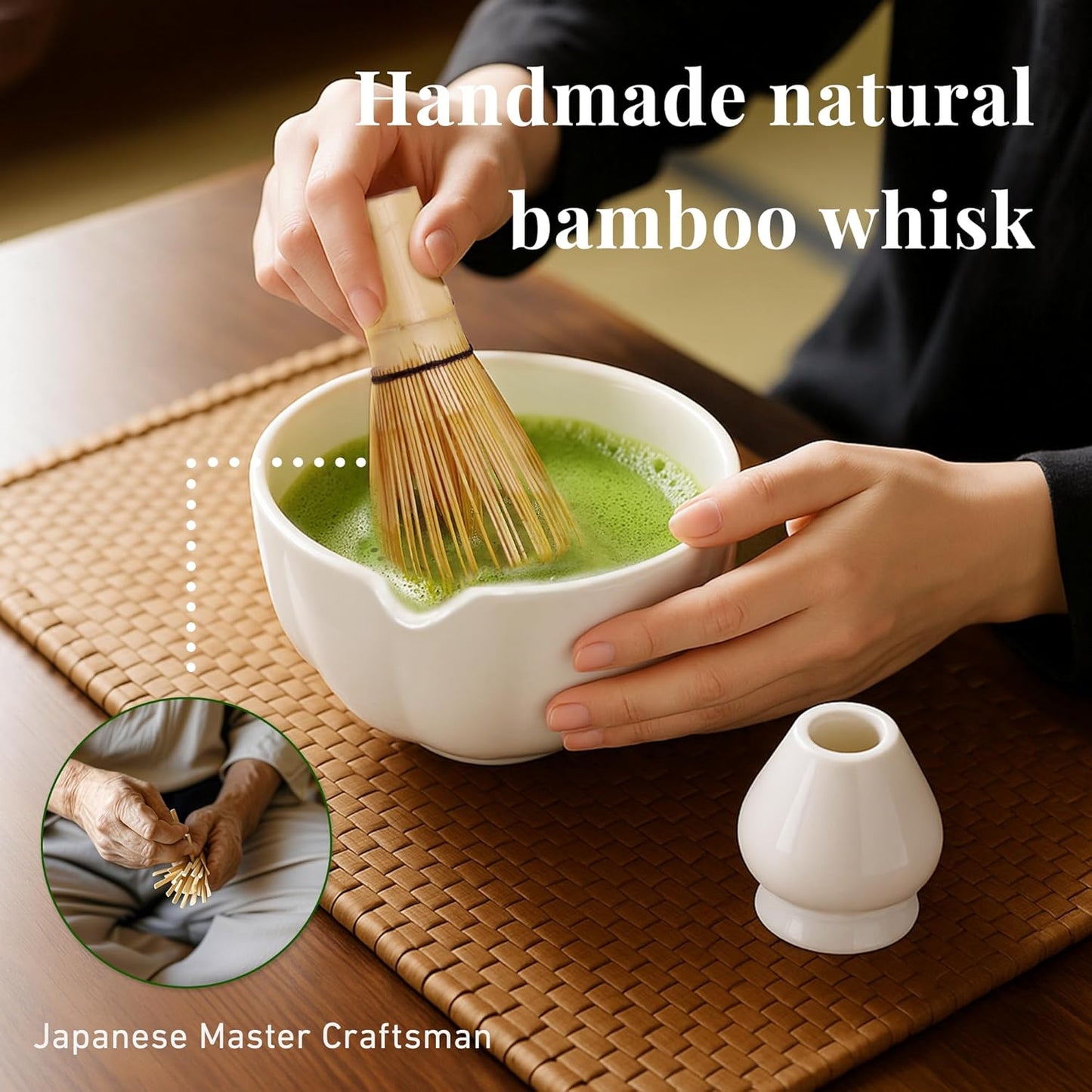 Renmxj Matcha Whisk Set,7 PCS Ceramic Matcha Kit Includes Matcha Bowl with Spout, Matcha Whisk and Holder, Bamboo Scoop, Stainless Sifter, Tea Towel, Unique Gift for Matcha Lovers (Pink)