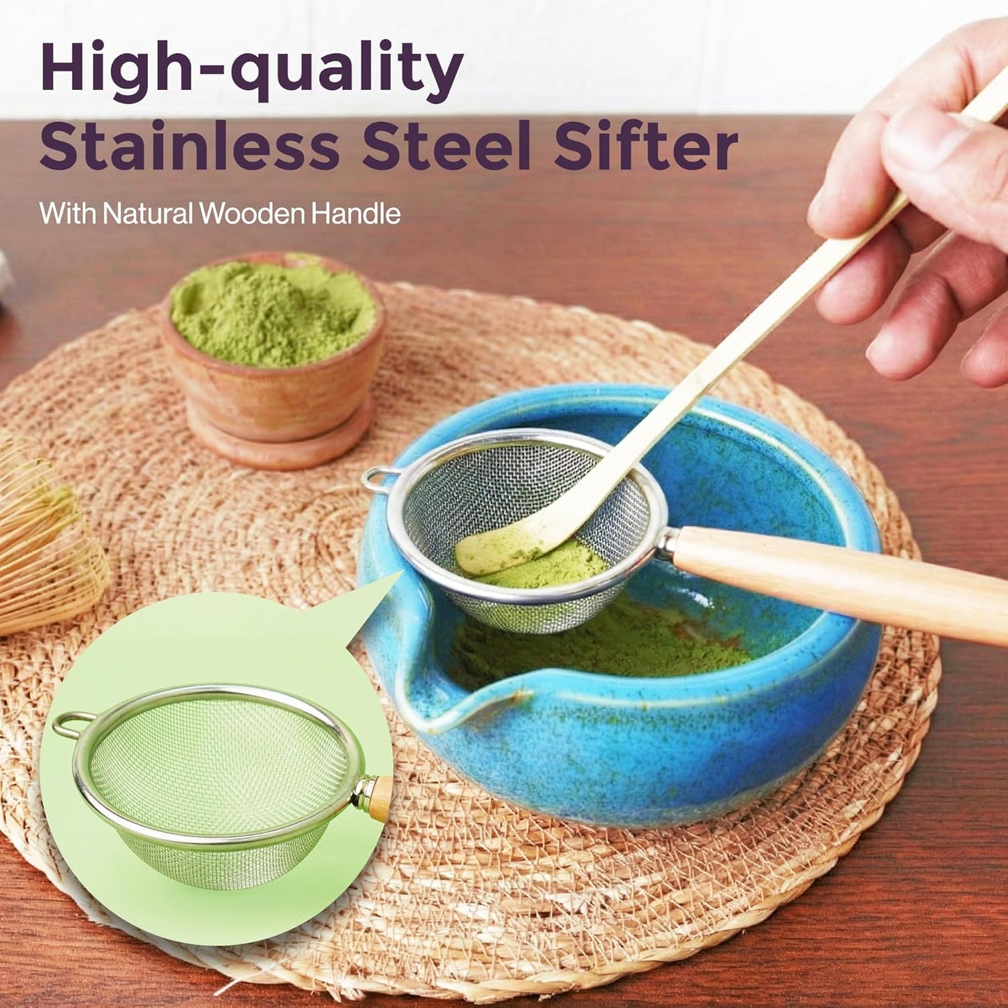 Matcha Whisk Kit | 5-Piece Japanese Matcha Kit with Bamboo Whisk, Ceramic Bowl with Spout, Sifter & Scoop | Complete Matcha Tea Set for Smooth Frothy Tea | Tea Gift Set for Festivals
