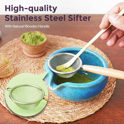Matcha Whisk Kit | 5-Piece Japanese Matcha Kit with Bamboo Whisk, Ceramic Bowl with Spout, Sifter & Scoop | Complete Matcha Tea Set for Smooth Frothy Tea | Tea Gift Set for Festivals