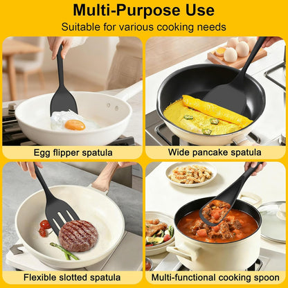 Beijiyi Silicone Spatula Set of 4, 600°F Heat Resistant, BPA Free Kitchen Spatula and Spoons for Nonstick Cookware, Solid & Slotted Turner Cooking Utensils for Serving, Flipping Egg, Pancakes (Khaki)