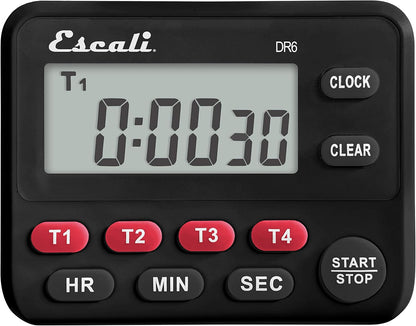 Escali Extra Loud Display Digital Kitchen Timer with Clock Mode, Recall Timer Magnetic Back