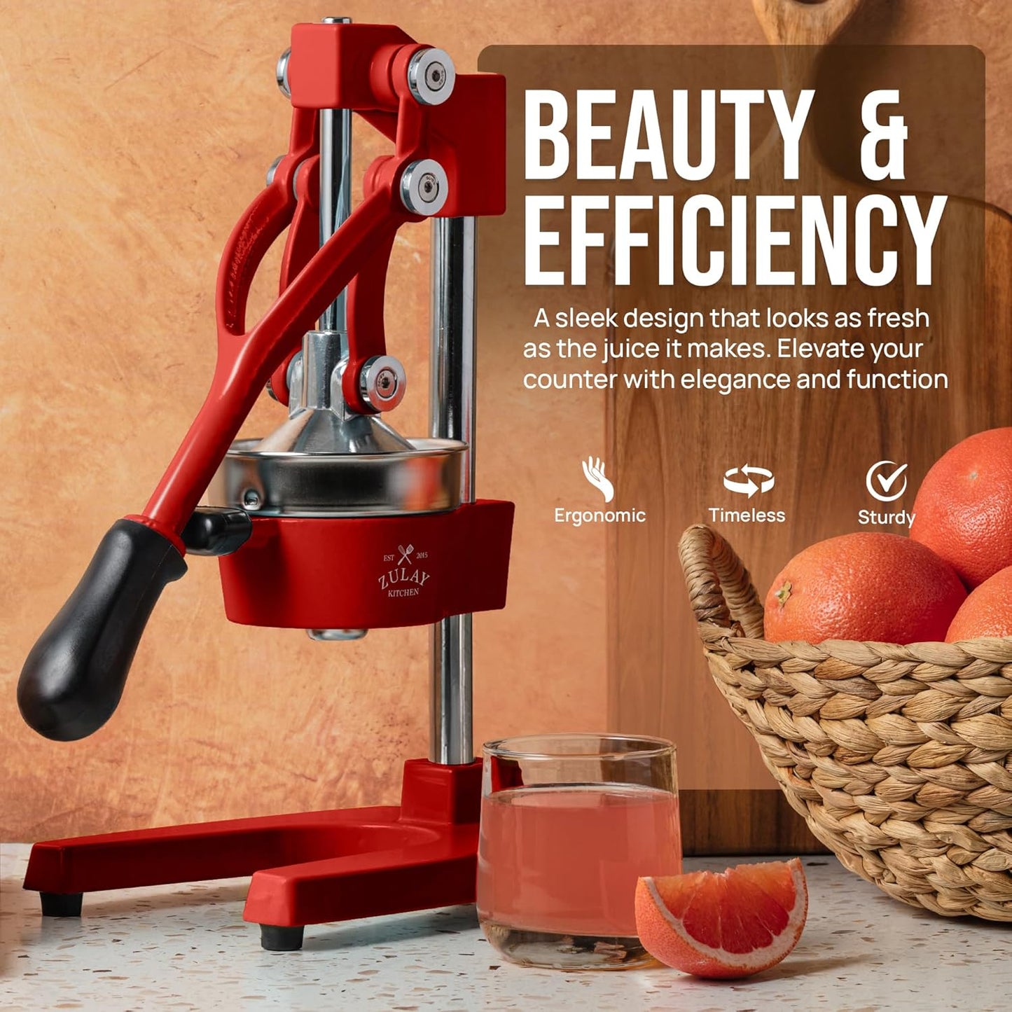 Zulay Kitchen Cast Iron Juicer - Heavy Duty Manual Juicer with Detachable Strainers for Easy Cleaning, Orange Juice Press for Citrus Fruits, Perfect for Bartenders, Juice Lovers & Health Enthusiasts
