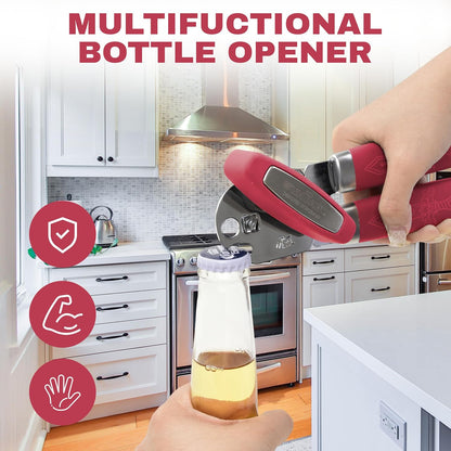Manual Can Opener with Magnet – Heavy Duty Hand Can & Bottle Opener, Stainless Steel Blade Smooth Edge Cutter, Ergonomic Rubber Grip, Easy Turn Kitchen Tool for Seniors, Arthritis Friendly (Black)
