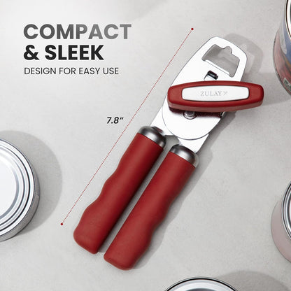 Zulay Kitchen Heavy Duty Stainless Steel Can Opener Manual with Bottle Opener - Rust Proof Manual Can Opener With Turn Knob & Comfy Soft Grip Handles - Black - Colors B