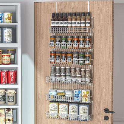 JKsmart 6-Tier Spice Rack Organizer with Door Hook, Wall Mounted & Over the Door Spice Racks for Kitchen Pantry Door Cabinet, Two Size, Large Capacity, Black