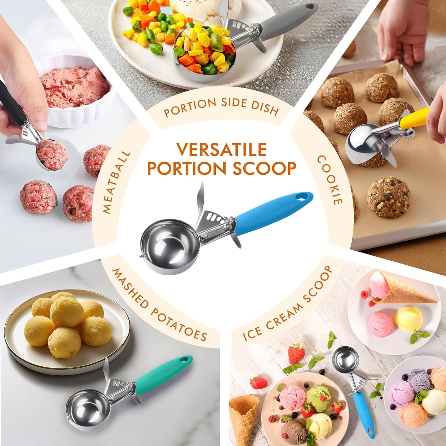 JUNADAEL J Portion Scoop, #20/2 OZ Ice Cream Scooper, Muffin Scoop, Disher, Yellow Handle, for Portion Control, Cookie Dough, Muffin, Cupcake Batter, Ice Cream, Mashed Potatoes