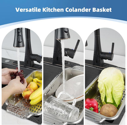 Over the Sink Colander Strainer Basket - ALL METAL Extendable Drain Colander for Wash Vegetables and Fruits Dry Dishes, 6 Quart Large Size, New Home Kitchen Essentials