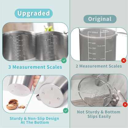 Newness Stainless Steel Measuring Cup, Metal Measuring Cup with Handle (Upgraded, 3 Marking Including Cup/ML/Ounce Scale), 16 Ounces (0.5 Liter, 2 Cup)