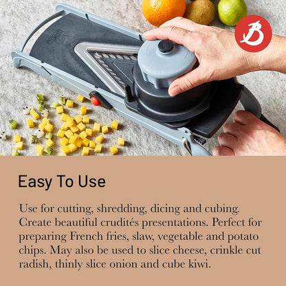 de Buyer LA MANDOLINE REVOLUTION MASTER - Removable, Double-Sided Stainless Steel Blade - Ideal for Cutting, Shredding, Dicing & Cubing - Includes 6 Julienne Blades & Extra Pusher - Made in France