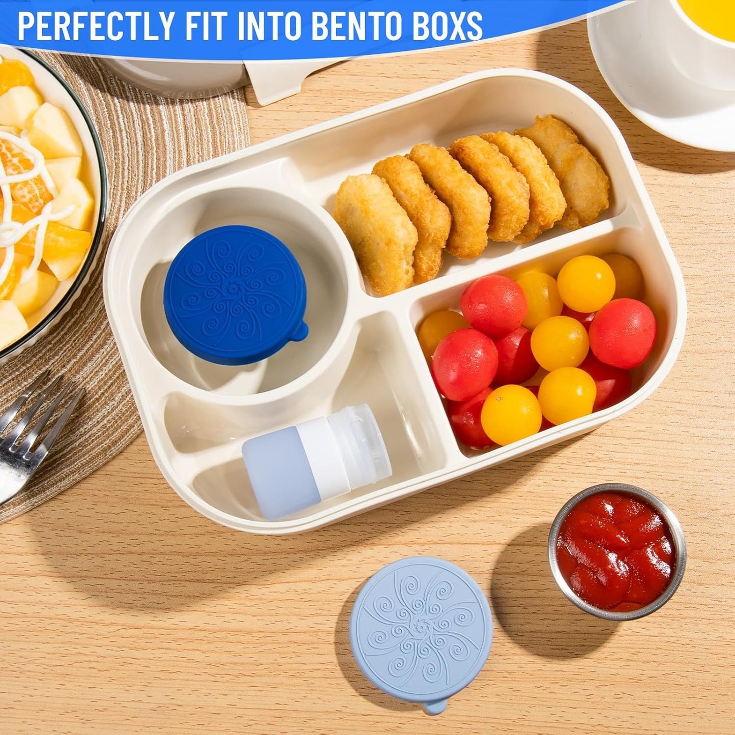 MICEBAY 8-Pack Salad Dressing Container To Go, 2-oz Silicone Small Condiment Squeeze Bottles and 1.6 oz Stainless Steel Sauce Containers Cups, Leakproof Condiment Containers with Lids for Lunch Box