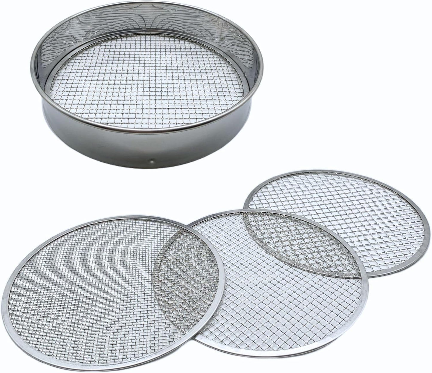 Soil Sifter Set with 3 Sieve Meshes for Rock and Sand - Stainless Steel