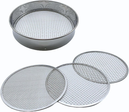 Soil Sifter Set with 3 Sieve Meshes for Rock and Sand - Stainless Steel
