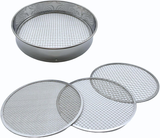 Soil Sifter Set with 3 Sieve Meshes for Rock and Sand - Stainless Steel