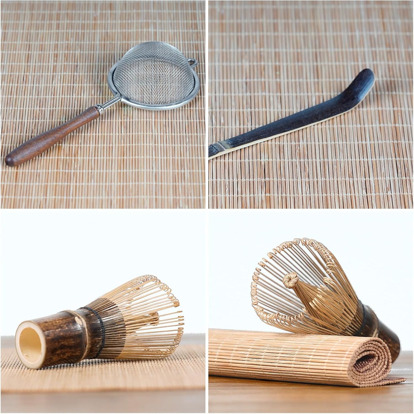 Matcha Whisk Set 7-Piece with Handmade Matcha Bowl & 100-Prong Purple Bamboo Whisk (Chasen), Complete Matcha Kit with Holder, Scoop & Rest, Bamboo Tea Mat, Gift-Ready Matcha Set