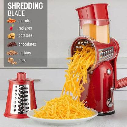Zulay Kitchen Rotary Cheese Grater 5 Blade Cheese Shredder - Manual Hand Crank Cheese Grater With Reinforced Suction & 5 Interchangeable Drums - Easy to Use, Vegetable Chopper Round Mandoline Slicer - Colors B